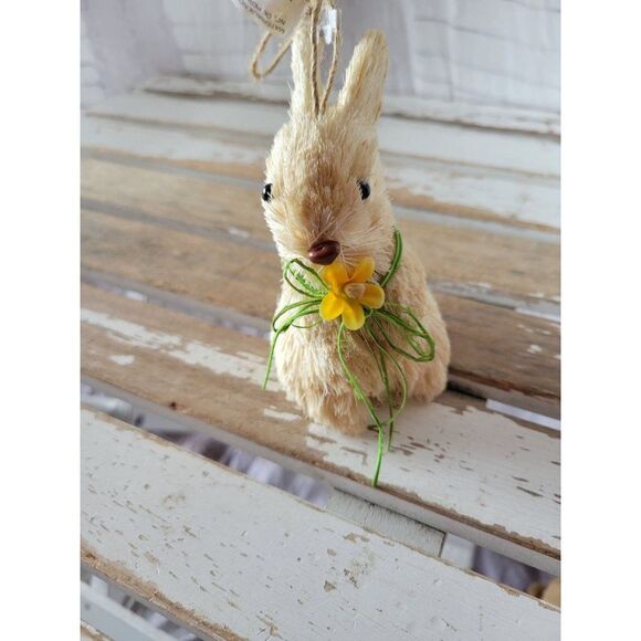 Pier 1 sisal rabbit Easter Bunny ornament home decor flower new - Picture 2 of 5